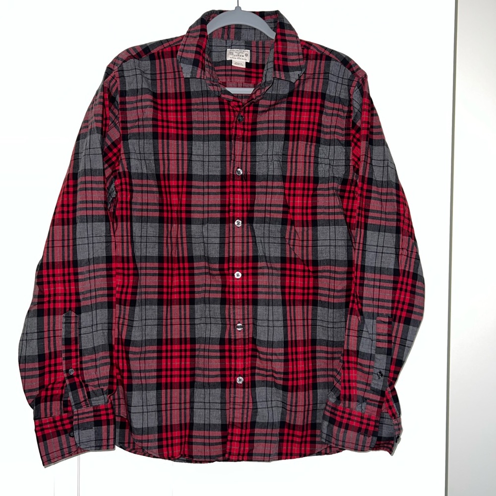 J. Crew - Long sleeve button up shirt - Red, Black, Gray plaid - Men’s Medium - Picture 2 of 3